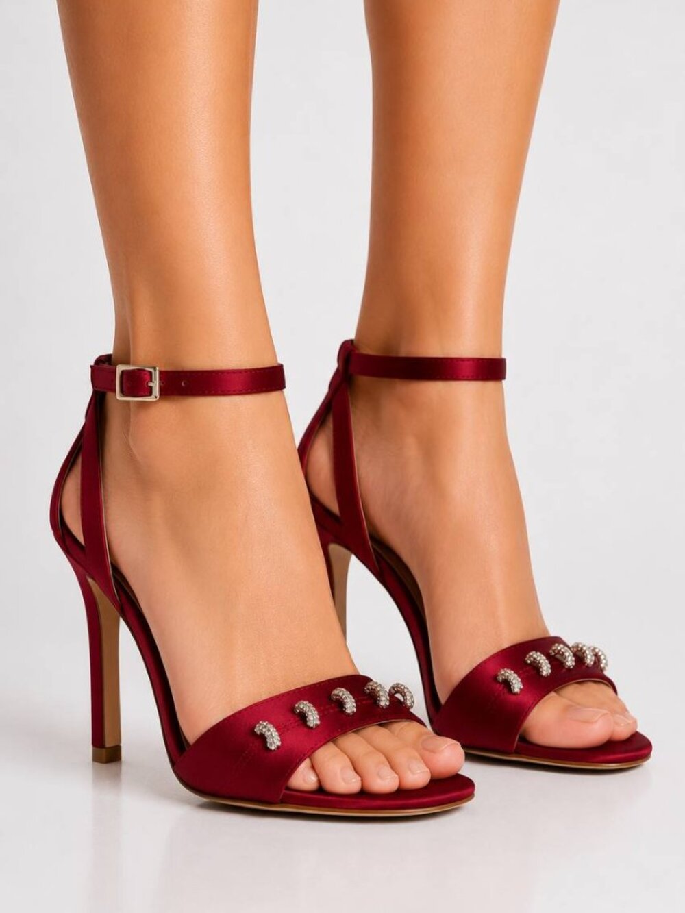 NWT Jessica Simpson Red Satin Rhinestone Strappy Stiletto Heels Size 8.5